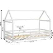 Homestyle4u Kinderbett 90x200 mit Lattenrost mit Rausfallschutz Hausbett Weiß Bodenbett