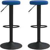 Syfax 2er Set Barhocker, Samt Blau, höhenverstellbar, 360° drehbar, Ø 31x(58-78) cm