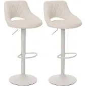 Mendler 2er-Set Barhocker HWC-N64, Barstuhl Tresenhocker, Fußablage drehbar, Kunstleder Metall weiß
