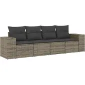 Sonstiges 4-tlg. Garten-Sofagarnitur mit Kissen Grau Poly Rattan