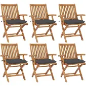 Syfax Klappstühle mit Kissen, 6-teilig, Massivholz Teakholz