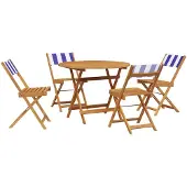 Syfax 5-tlg. Garten-Essgruppe Stoff und Massivholz Blau und Weiß