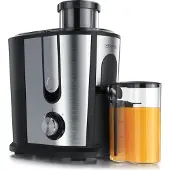 Arendo Entsafter 600 W, Saftpresse für Obst und Gemüse mit Mikrosieb, 2 Geschwindigkeitsstufen, 65 mm Einfüllschacht, Tropfstopp, 0,5 l Behälter, Edelstahl, silber-schwarz