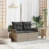 Syfax Gartensofa mit Kissen Hellgrau 141 x 62 x 69cm Poly-Rattan