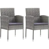 Syfax Gartenstühle mit Kissen in Dunkelgrau 2 Stk. Grau Polyrattan