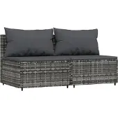 Syfax Garten-Mittelsofas mit Kissen 2 Stk. Grau Poly Rattan