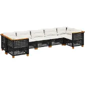 Syfax 7-tlg. Garten-Sofagarnitur mit Kissen Schwarz Poly Rattan