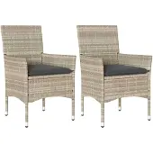 Syfax Gartenstühle mit Kissen 2 Stk. Hellgrau Poly Rattan
