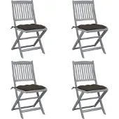 The Living Store Klappbare Gartenstühle 4 Stk. mit Kissen Massivholz Akazie