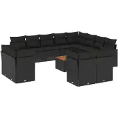Syfax 13-tlg. Garten-Sofagarnitur mit Kissen Schwarz Poly Rattan