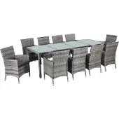 The Living Store 11-tlg. Garten-Essgruppe mit Auflagen Poly Rattan Grau