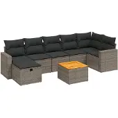 Syfax 8-tlg. Garten-Sofagarnitur mit Kissen Grau Poly Rattan