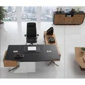AEA Moderner Holz-Esstisch in Schwarz mit Edelstahl-Details