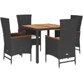 Syfax 5-tlg. Garten-Essgruppe mit Kissen Schwarz Poly Rattan
