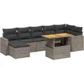 Syfax 8-tlg. Garten-Sofagarnitur mit Kissen Grau Poly Rattan