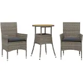 Syfax 3-tlg. Garten-Essgruppe mit Kissen Grau Poly Rattan Akazie