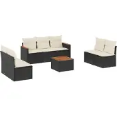 Syfax 8-tlg. Garten-Sofagarnitur mit Kissen Schwarz Poly Rattan