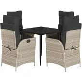 Syfax 5-tlg. Garten-Essgruppe mit Kissen Hellgrau Poly Rattan