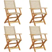 Syfax Gartenstühle 4 Stk. Klappbar Beige Poly Rattan & Massivholz
