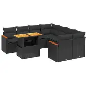 Syfax 9-tlg. Garten-Sofagarnitur mit Kissen Schwarz Poly Rattan
