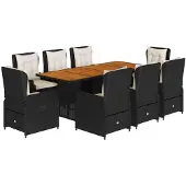 Syfax 9-tlg. Garten-Essgruppe mit Kissen Schwarz Poly Rattan