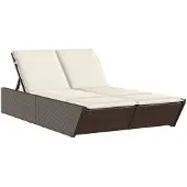 Syfax Doppel-Sonnenliege mit Auflagen Braun Poly Rattan