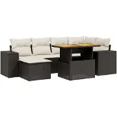 Syfax 7-tlg. Garten-Sofagarnitur mit Kissen Schwarz Poly Rattan