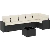 Syfax 7-tlg. Garten-Sofagarnitur mit Kissen Schwarz Poly Rattan