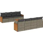 Syfax 9-tlg. Garten-Sofagarnitur mit Kissen Grau Poly Rattan