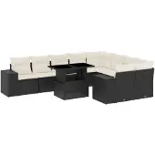 Syfax 10-tlg. Garten-Sofagarnitur mit Kissen Schwarz Poly Rattan