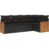 Syfax 5-tlg. Garten-Sofagarnitur mit Kissen Schwarz Poly Rattan