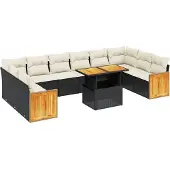 Syfax 11-tlg. Garten-Sofagarnitur mit Kissen Schwarz Poly Rattan