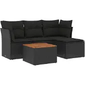 Syfax 5-tlg. Garten-Sofagarnitur mit Kissen Schwarz Poly Rattan