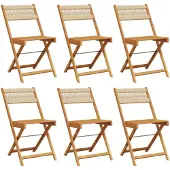 Syfax Klappstühle, 6 Stück, beige, massives Akazienholz