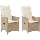 Syfax Gartensessel mit Kissen 2 Stk. Verstellbar Beige Poly Rattan
