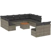 Syfax 12-tlg. Garten-Sofagarnitur mit Kissen Grau Poly Rattan