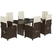 Syfax 7-tlg. Garten-Essgruppe mit Kissen Braun Poly Rattan