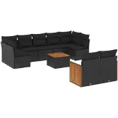 Syfax 10-tlg. Garten-Sofagarnitur mit Kissen Schwarz Poly Rattan