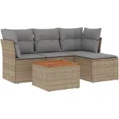 Syfax 5-tlg. Garten-Sofagarnitur mit Kissen Beige Poly Rattan