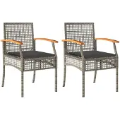 Syfax Gartenstühle mit Kissen 2 Stk. Grau Poly Rattan Akazienholz