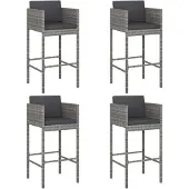 Syfax Barhocker 4 Stk. mit Kissen Grau Poly Rattan