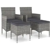 Syfax 4-tlg. Gartenstuhl und Hocker Set Poly Rattan Grau