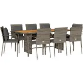 Syfax 9-tlg. Garten-Essgruppe mit Kissen Grau Poly Rattan