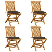Syfax Klappstühle mit taupefarbenen Kissen, 4-teilig, Massivholz Teakholz