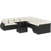Syfax 11-tlg. Garten-Sofagarnitur mit Kissen Schwarz Poly Rattan