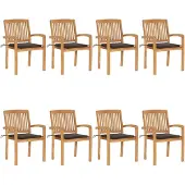 Syfax Stapelbare Gartenstühle mit Kissen 8 Stk. Massivholz Teak