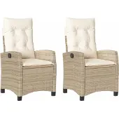 Syfax Gartensessel mit Kissen 2 Stk. Verstellbar Beige Poly Rattan
