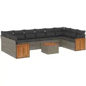 Syfax 11-tlg. Garten-Sofagarnitur mit Kissen Grau Poly Rattan