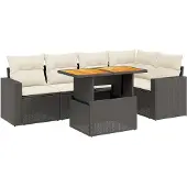 Syfax 6-tlg. Garten-Sofagarnitur mit Kissen Schwarz Poly Rattan