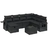 Syfax 8-tlg. Garten-Sofagarnitur mit Kissen Schwarz Poly Rattan